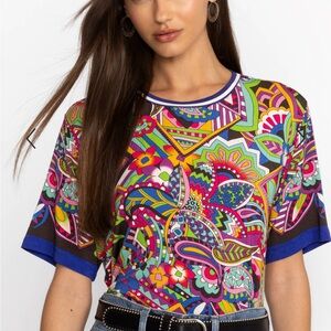 Johnny Was The Janie Favorite Oversized Crop Tee Floral Geometric Size M NWT